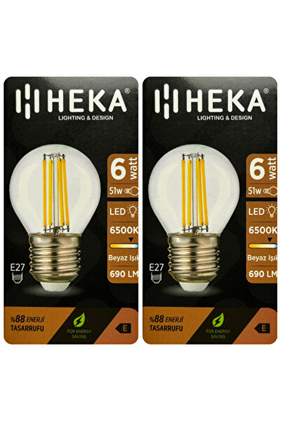 Heka (2 Adet) 6W (51W) 6500K (Beyaz Işık) E27 Duylu Şeffaf Led Ampul