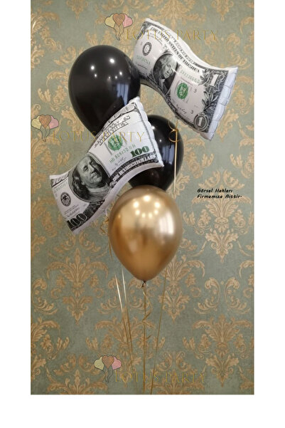 LOTUS PARTY Dolar Balonlu Doğum günü Balon Seti - Gold Balon Siyah Balon - Do...