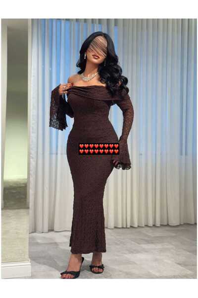 Azyaa Al-Amira Luxurious brown lace evening dress with bell sleeves - a charm...