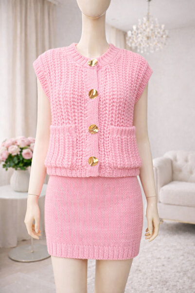 arslan triko Cepli Düğmeli Triko Süveter Kadın