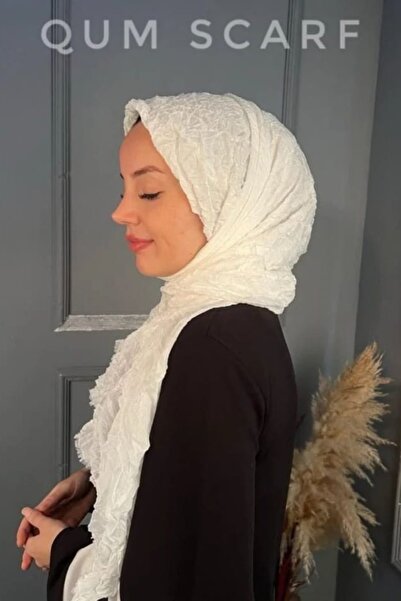 QUM İPEK Vual Kraş Şal Krem