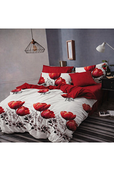 Casa Pucioasa Finet Bed Linen 6 Pieces, Fitted Sheet, Double Bed Set, Red Tul...