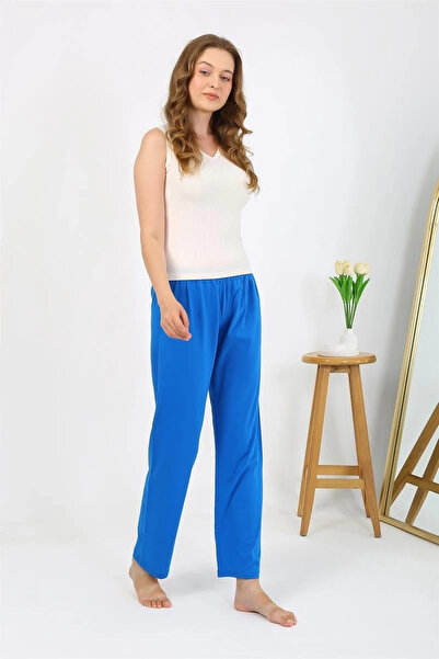 mtm My The Mall Women's Combed Cotton Plain Single Bottom Pajamas Blue