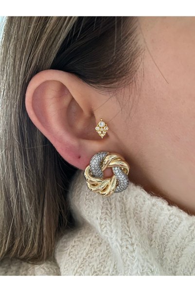 Pinery Jewels VIP SERİ - Zirkon Taşlı Küpe Çifti PJ