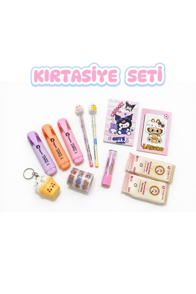 NecloveCraft Kırtasiye Seti 14 parça Not defteri Uçlu kalem Sticker bant Squi...