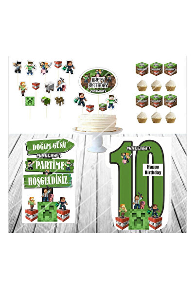 SİYAH PARTİ EVİ Minecraft 10 Yaş Doğum Günü Maketi / Pasta Süsü Seti