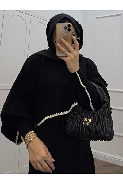 bezenstore CROP DETAYLI TRİKO SİYAH ELBİSE
