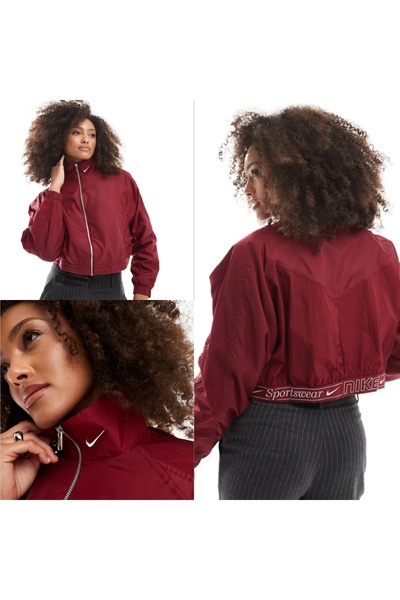 Nike Sportswear Woven Street Gels Cropped Full-Zip bordo Kadın Ceket