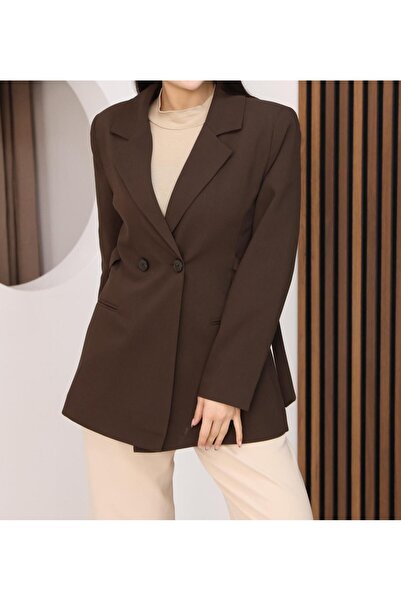 Moda Banuş Side Belt Detail Brown Blazer Women's Jacket