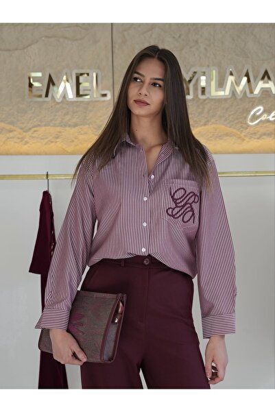 EMEL ERYILMAZ Çizgili Nakış Detaylı Gömlek