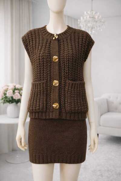 arslan triko Cepli Düğmeli Triko Süveter Kadın