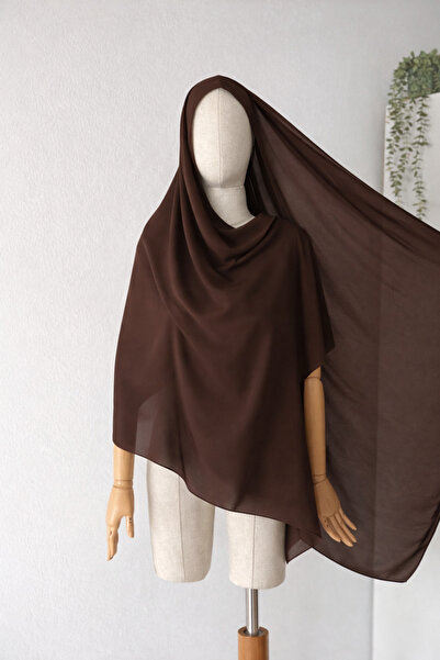 uhtico Medine Tülü Büyük Boy Şal Kahverengi Pamuklu Şifon Shargia, Nefes Alan...