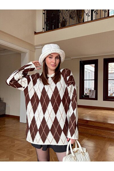 charme butik Women's Baklava Pattern Fringed Knitwear Sweater