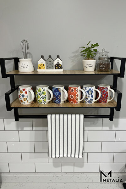METALİZ YENİLİKÇİ TASARIMLAR Dekoratif 2 Katlı Metal Duvar Rafı - Mutfak Baha...
