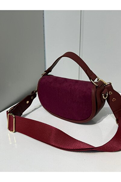 na nura collection Burgundy Women's Suede Half Moon Model Hand and Shoulder Bag