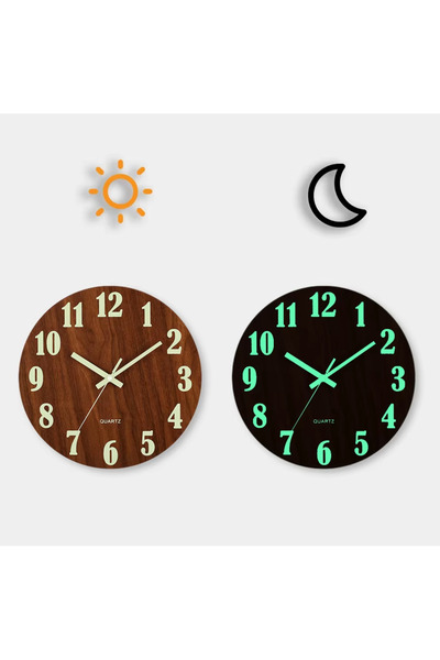 Armasse 12 inç Aydınlık Duvar Saati Ahşap Karanlık gece sessiz ışık İskandina...