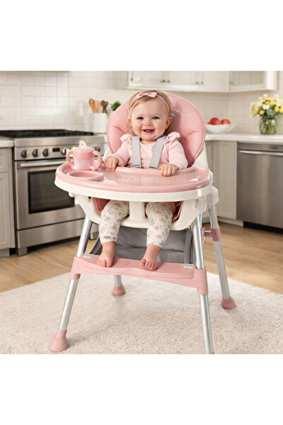 kidoo Scaun înalt KD-44, roz, cu centură de siguranță în 5 puncte