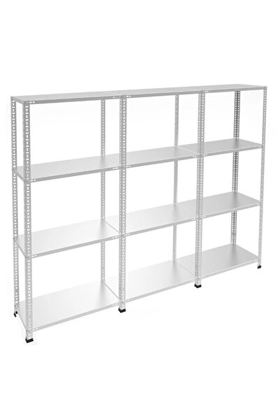 ALANRAF Çelik Raf 4 Katlı 3'lü Bitişik 31x180xh200 Dekoratif Raf Sistemleri, ...