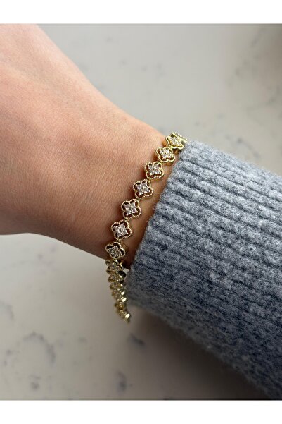 Charmist Çelik gold yonca zirkon bileklik