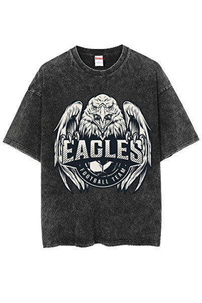 Le Savu Washed Eagles Printed Unisex Oversize Vintage T-Shirt