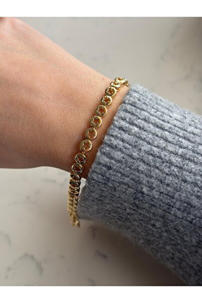 Charmist Çelik gold yıldız detaylı plaka bileklik