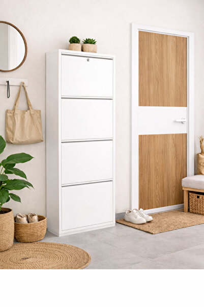 Avenza Furniture AVENZA LİVİNG Kilitli 4 Kapaklı Metal Ayakkabılık