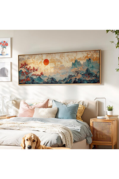 woodhomeworks Tek Parça Gerçek Ahşap Yatay Panorama Çerçeveli Tablo japon man...