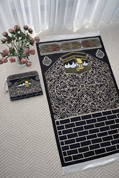 uhtico Kabe Desenli Çantalı Seccade, Hac Umre Çeyiz Bohça Hediyesi Okuluk