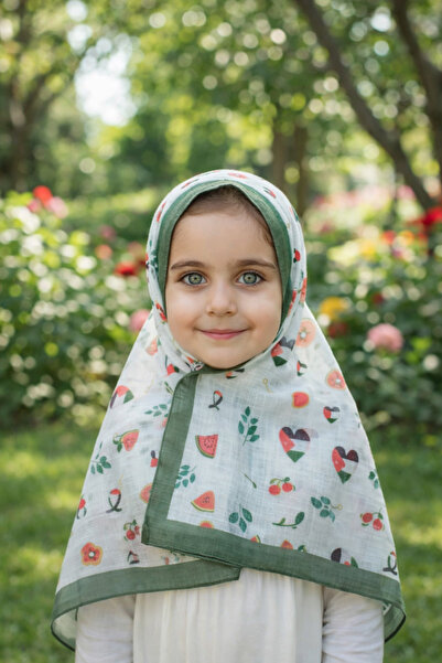 uhtico Kız Çocuk Yeşil Filistin Desenli Pamuklu Eşarp 80*80cm, Ramazan Teravi...