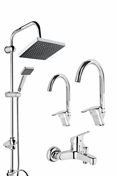 Fulcie Delta Krom 4 Parça Banyo Mutfak Evye Lavabo Batarya Musluk Seti Duş Ba...