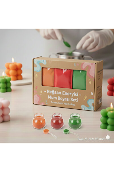Fabrikone 3'lü Toz Mum Boyası Seti - Hobi Seti ( Kırmızı,Yeşil,Turuncu)