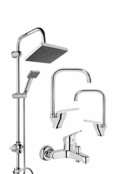 RocciArmatur Krom 4lü Set Banyo Bataryası Eviye Bataryası Lavabo Bataryası Du...