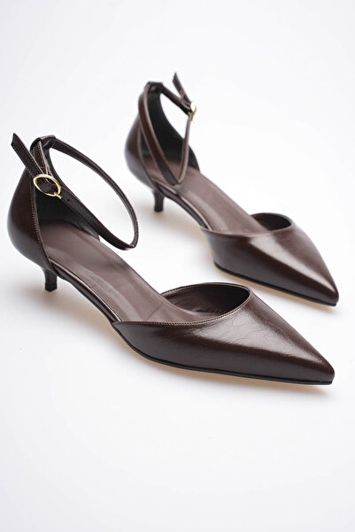 Long Star Women's Brown Faux Leather Pointed Toe Ankle Strap Short Heeled Cas...