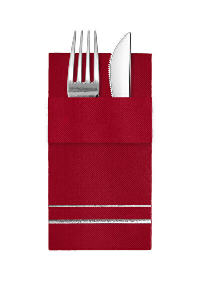 Story مناديل ورقية فضية اللون مقاس 40×40 سم بنمط خطوط فضية و16 جيبًا بلون أحم...