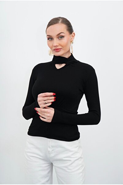 DOEDA MODA Yeni Ürün Kadın Burgu Yaka Damla Dekolteli Büzgülü Slim Fit Modal ...