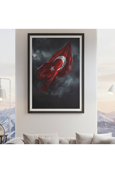 Bolvyra Türk Bayrağı Sanat Posteri – Ay Yıldız Temalı Duvar Dekoru, Kırmızı S...