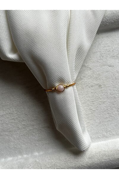 Pel Design Minimal Pink Natural Stone Adjustable Gold Color Wire Ring