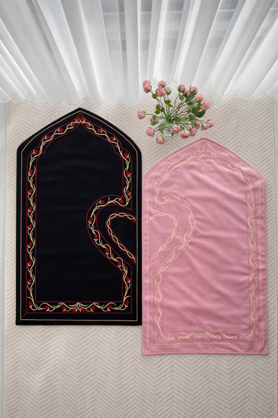 uhtico Kalpli Seccade Eşli Çift Seccade Nakışlı Pembe Ve Siyah, Gelin Damat B...