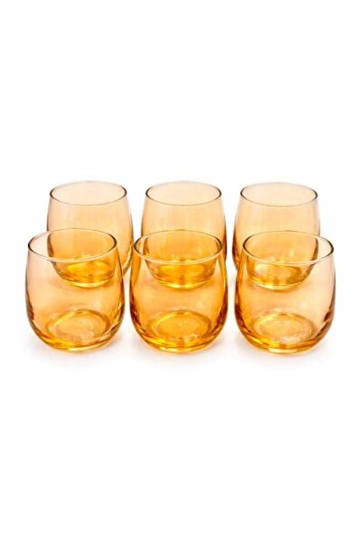 Generic Set of 6 Amber Glass Cups with Modern Design