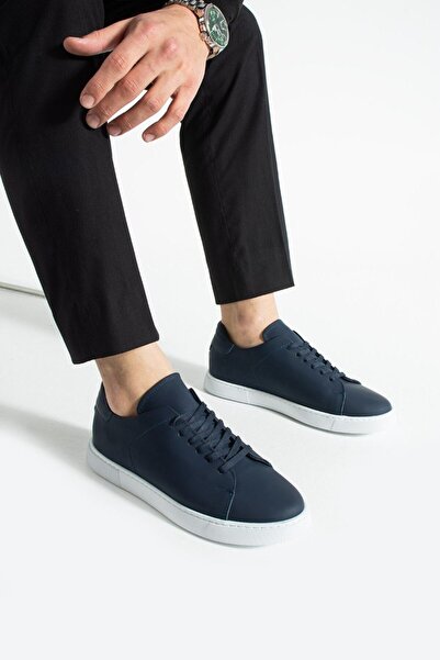 ShoeMaker Men's Navy Blue Genuine Leather Comfortable Sole Casual Sneaker Shoes