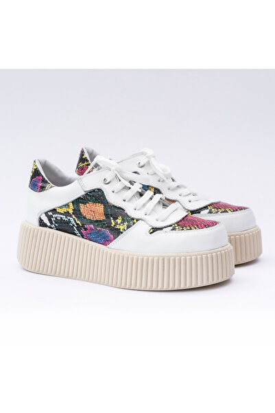 VAGAM White Genuine Leather Shoes with Printed and High Sole