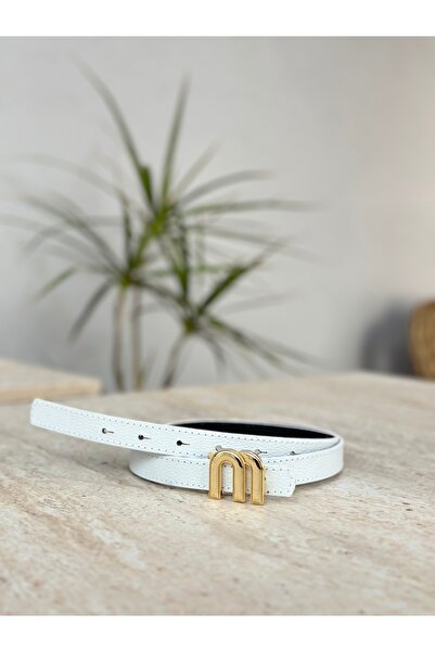 ERDESIGNN Women's White Gold Detailed Belt with White Lettering