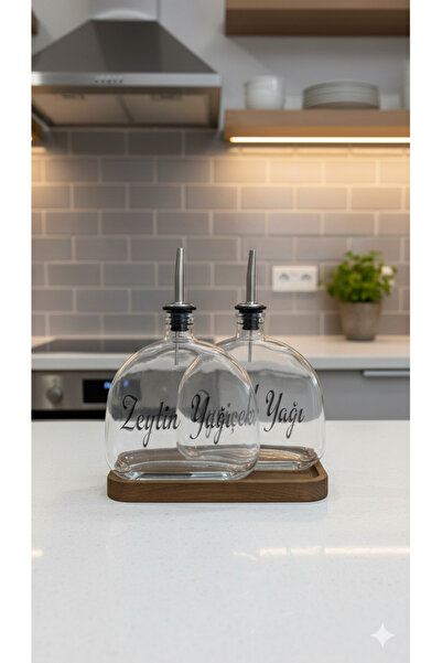 Dia Glass Oil Pot Set of 2 with Stand and Label