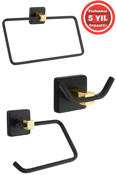 BanyomHome Paslanmaz Pirinç Aksu 3'lü Set - Havluluk-tuvalet Kağıtlığı Askılı...