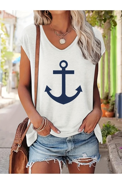 mercoledi Mix Printed Women's Oversize Sleeveless V-Neck T-Shirt