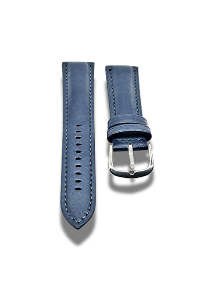 GENUINE LEATHER Blue Leather Watch Strap 22 mm Classic Silver Buckle Equipped...