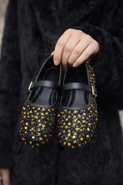 Klay Shoes Kadın Payetli Pullu Babet Şık Rahat Tokalı Günlük Ayakkabı