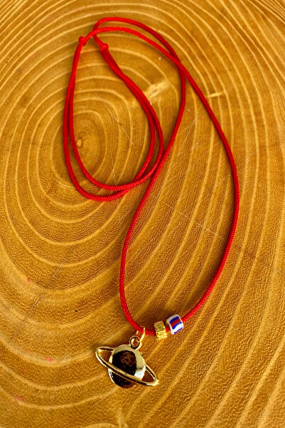 Shepidi Red Rope Gold Planet Object Adjustable Necklace