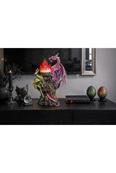 Tozz Dizayn Dekoratif Işıklı Çift Ejderha Heykeli - Alev Görünümlü Dekoratif ...