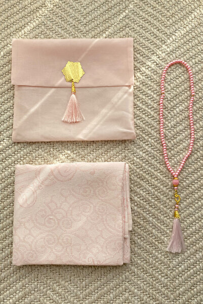 uhtico Şantuk Keseli Tafta Pembe Seccade Ve Tesbih, Hac Umre Mevlüt Çeyiz Boh...